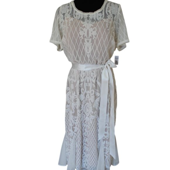 R&M Richards White Sequin Lattice Godet Gown 14W NWT's "Downton Abbey" - Picture 1 of 17